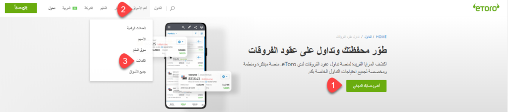 عرض منتوجات الفوركس eToro